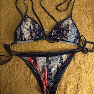 Navy Floral Patchwork Bikini Set